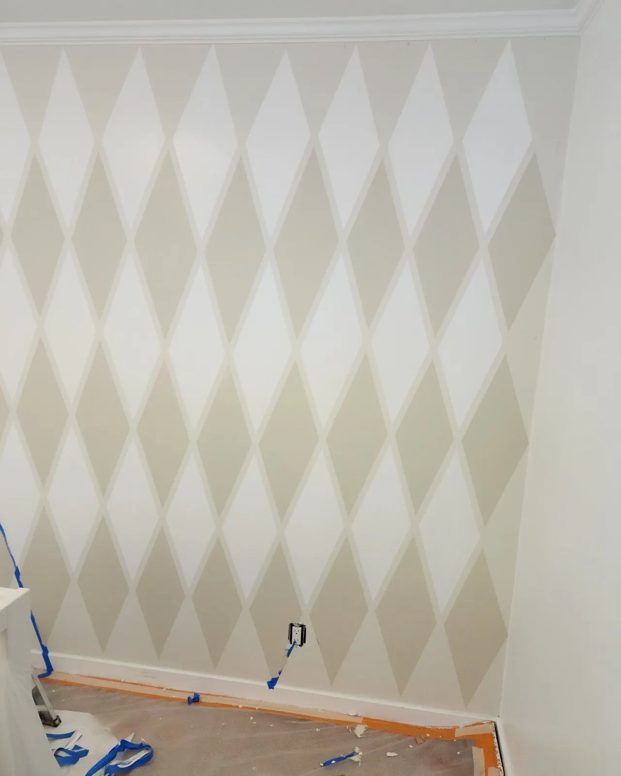 Two-tone diamond pattern accent wall